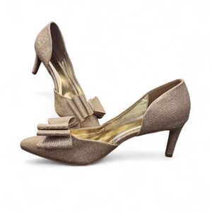 Midnight Velvet Gold Glitter Bow Heels Pumps Womens 9 Pointed Toe Kitten Heel